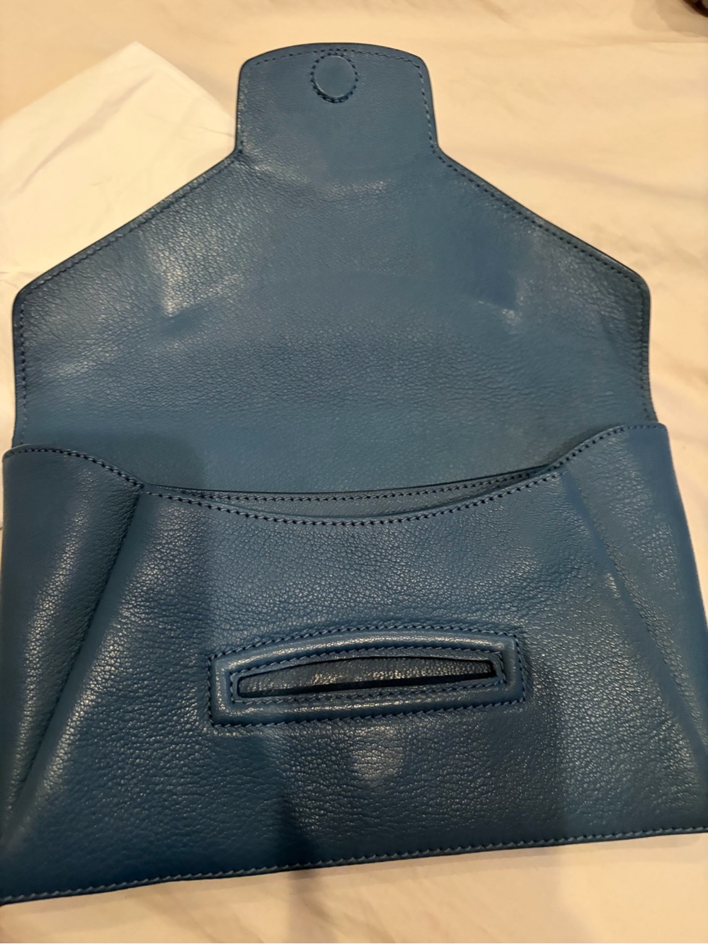 Givenchy Teal Blue Leather Envelope Clutch - Picture 3 of 4